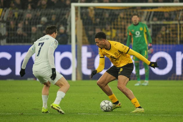 28.01.2026, xgrfx, Fussball UEFA Champions League , Borussia Dortmund - Inter Mailand v.l. Piotr Zielinski (Inter Mailand), Felix Nmecha (Borussia Dortmund) (DFL DFB REGULATIONS PROHIBIT ANY USE OF PHOTOGRAPHS as IMAGE SEQUENCES and or QUASI-VIDEO) Signal Iduna Park