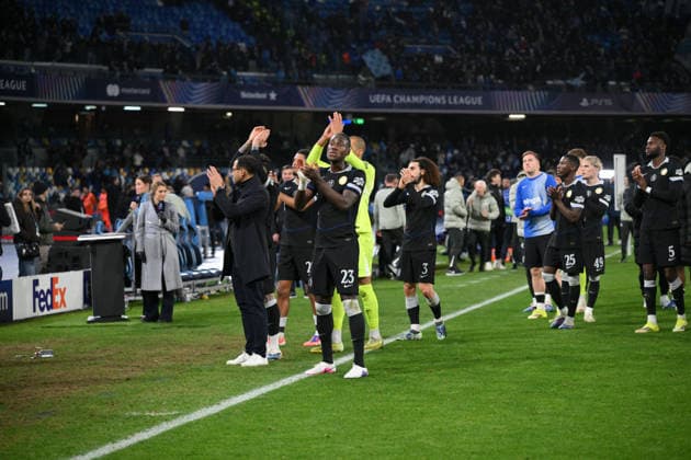 CALCIO - UEFA Champions League - SSC Napoli vs Chelsea FC Chelsea s players celebrate their victory at the end of the match during Uefa Champions League - Match Day 8- Championship between S.S.C. Napoli and Chelsea FC at the Maradona Stadium on Jan 28, 2026 in Naples, Italy. during SSC Napoli vs Chelsea FC, UEFA Champions League football match in Naples, Italy, January 28 2026 Naples Italy  Copyright: xIPAxSport ABACAx