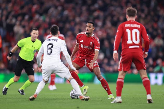 Football - UEFA Champions League - League Phase - Liverpool v Qarabag 28th January 2026 - UEFA Champions League - League Phase - Liverpool v Qarabag - Ryan Gravenberch of Liverpool - Photo: Simon Stacpoole Offside. Manchester UK Copyright: xSimonxStacpoolexOffside