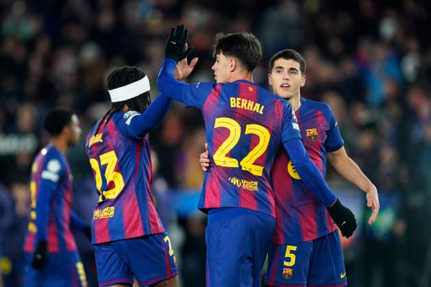 ESP: FC Barcelona, Barca v FC Copenhague. UEFA Champions League. Matchday 8. Marc Bernal, Jules Kounde and Pau Cubarsi of FC Barcelona during the UEFA Champions League match, match day 8, between FC Barcelona and FC Copenhague, Spotify Camp Nou Stadium on January 28, 2026 in Barcelona, Spain. kpng Copyright: xSergioxRuizx xImagox PS_260128_BAR_COP_071