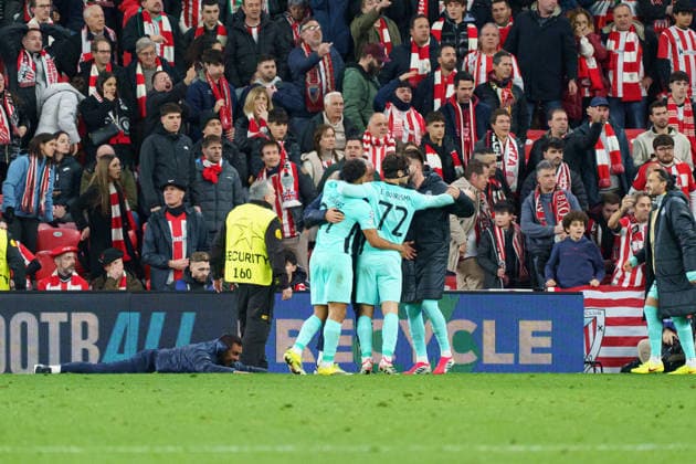 Luis Suarez and Eduardo Quaresma seen Celebrating after goal during UEFA Champions League phase game between teams of Athletic Club and Sporting CP (Mickael Ducint Ball Raw Images) Bilbao San Mames Spain Copyright: xMickaelxDucintx AthleticSporting2526-34