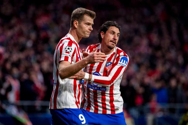 Atletico de Madrid v FK Bodo Glimt - UEFA Champions League 2025 26 League Phase MD8 Alexander Sorloth of Atletico de Madrid (L) celebrates his goal with Jose Maria Gimenez of Atletico de Madrid (R) during the UEFA Champions League 2025 26 League Phase MD8 match between Atletico de Madrid and FK Bodo Glimt at Estadio Riyadh Air Metropolitano on January 28, 2026 in Madrid, Spain. Madrid Estadio Riyadh Air Metropolitano Madrid Spain Copyright: xAlbertoxGardinx AGardin_20260128_Foot_Cham_Atl_Mad_Bod_0778