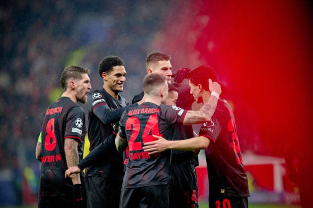 LEVERKUSEN, GERMANY - 28 JANUARY, 2026: Robert Andrich, Jarell Quansah, Aleix Garcia, Patrik Schick, Ibrahim Maza, Lucas Vazquez, Alejandro Grimaldo - The UEFA Champions League football match between Bayer 04 Leverkusen vs Villareal FC at BayArena.  Copyright: xVitaliixKliuievx