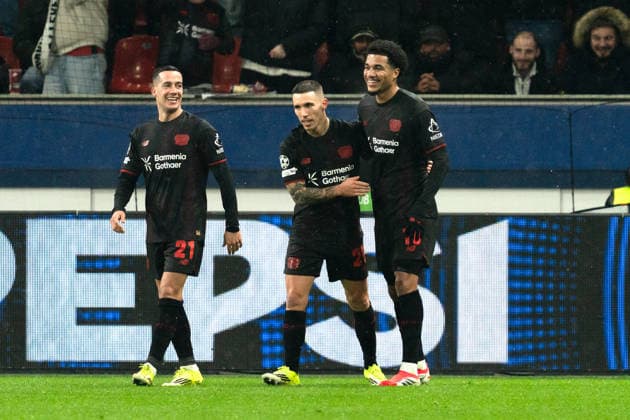 UEFA Champions League 2025 26 Bayer 04 Leverkusen vs. Villarreal CF 8. Spieltag der Ligaphase Mittwoch, 28.01.2026 BayArena (Nordrhein-Westfalen, Deutschland)Tor zum 2:0 durch Malik Tillman ( 10) Jubel Freude Emotionen Torjubel Alejandro Grimaldo ( 20) Copyright: xCelinaxLeiersx