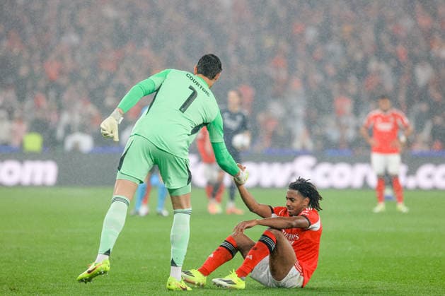Estadio da Luz Thibaut Courtois of Real Madrid CF and Leandro Barreiro of SL Benfica during the UEFA Champions League 2025 26 League Phase MD8 match between SL Benfica and Real Madrid C.F. at on January 28, 2026 in Lisbon, Portugal. UEFA Champions League 2025 26 League Phase MD8 - SL Benfica vs Rea Madrid CF (Valter Gouveia SPP) Copyright: xValterxGouveia SPPx spp-en-VaGo-VG_L5843