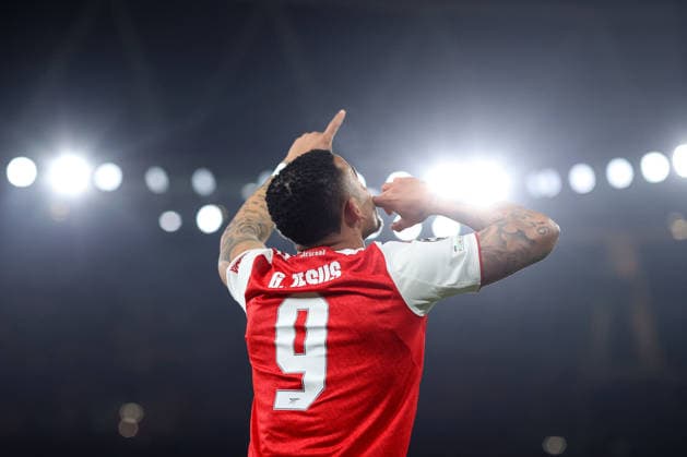 Arsenal v Kairat 28th January 2026, London - UEFA Champions League Football, Group Stage - Arsenal v Kairat - Gabriel Jesus of Arsenal celebrates scoring their 4th goal but it is disallowed - Photo: Charlotte Wilson Offside. London UK Copyright: xCharlottexWilsonx xOffsidexOffside