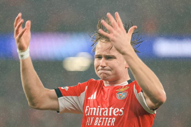 Estadio da Luz Andreas Schjelderup of SL Benfica celebrates after scoring the team s third goal during the UEFA Champions League 2025 26 League Phase MD8 match between SL Benfica and Real Madrid C.F. at on January 28, 2026 in Lisbon, Portugal. UEFA Champions League 2025 26 League Phase MD8 - SL Benfica vs Rea Madrid CF (Valter Gouveia SPP) Copyright: xValterxGouveia SPPx spp-en-VaGo-VG_L6546