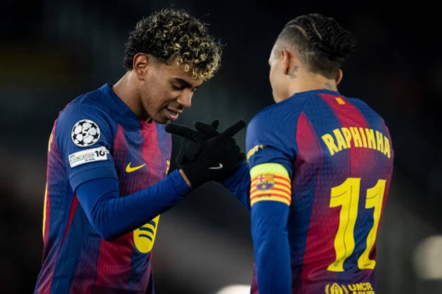 UEFA Champions League FC Barcelona, Barca Vs Copenhagen in Barcelona, Spain - 28 Jan 2026 Lamine Yamal and Raphael Dias Belloli Raphinha of FC Barcelona celebrate during a UEFA Champions League match between FC Barcelona and Copenhagen at Spotify Camp Nou. Final score FC Barcelona 4 :1 Copenhagen Barcelona Spain Copyright: xFelipexMondinox xSOPAxImagesx SP0744-1454