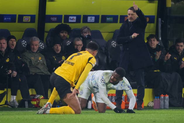Dortmund, Deutschland 28. Januar 2026: Champions League - 2025 2026 - Borussia Dortmund vs. Inter Mailand Im Bild: v.li. im Zweikampf Jobe Bellingham (BVB und Ange-Yoan Bonny (Inter), daneben Trainer Niko Kovac (BVB) Signal Iduna Park Nordrhein Westfalen Copyright: xFotostandx xFantinix