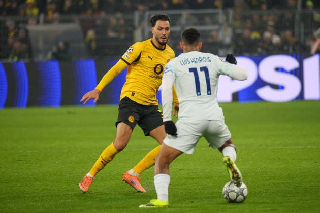 Dortmund, Deutschland 28. Januar 2026: Champions League - 2025 2026 - Borussia Dortmund vs. Inter Mailand Im Bild: v.li. im Zweikampf Emre Can (BVB) und Luis Henrique (Inter) Signal Iduna Park Nordrhein Westfalen Copyright: xFotostandx xFantinix