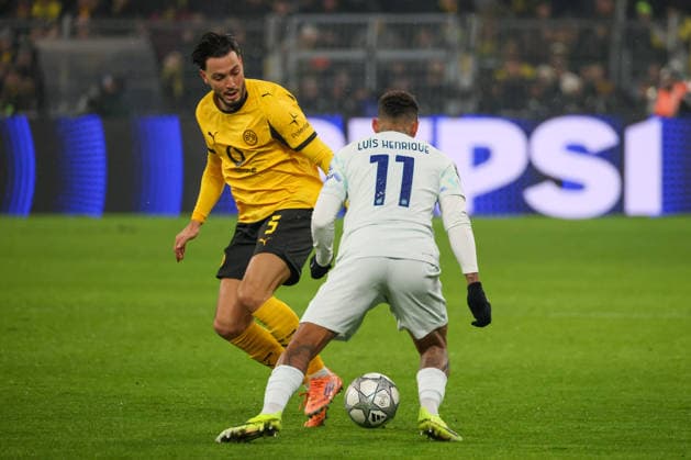 Dortmund, Deutschland 28. Januar 2026: Champions League - 2025 2026 - Borussia Dortmund vs. Inter Mailand Im Bild: v.li. im Zweikampf Emre Can (BVB) und Luis Henrique (Inter) Signal Iduna Park Nordrhein Westfalen Copyright: xFotostandx xFantinix