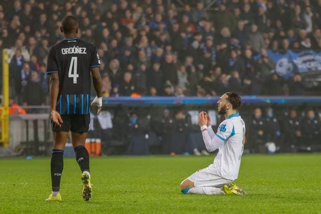 Football UEFA Champions League J8 match Bruges Brugge - Marseille PHOTOPQR LA PROVENCE SPEICH Frederic ; Bruges ; 28 01 2026 ; Football UEFA Champions League Phase de ligue Journee 8 Match Club Bruges KV - Olympique de Marseille ( OM ) au Stade Stade Jan-Breydel de Bruges (Belgique) Amine GOUIRI (Marseille) deception Bruges Autre France  Copyright: xPHOTOPQR LAxPROVENCE MAXPPPxSPEICHxFredericx 20260128PVL2912 20260128PVL2912