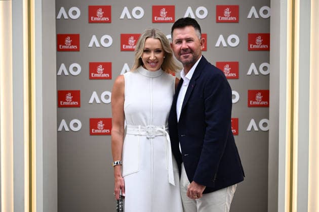 TENNIS AUSTRALIAN OPEN, Fromer Australian cricketer Ricky Ponting (right) and partner Rianna Ponting pose for a photo at a hospitality marquee during Day 12 of the 2026 Australian Open tennis tournament at Melbourne Park in Melbourne, Thursday, January 29, 2026. ( NO ARCHIVING MELBOURNE VICTORIA AUSTRALIA  Copyright: xJOELxCARRETTx 20260129110266630010