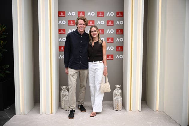 TENNIS AUSTRALIAN OPEN, Olympian Steve Hooker and partner Katya Kostetskaya poses for a photo at a hospitality marquee during Day 12 of the 2026 Australian Open tennis tournament at Melbourne Park in Melbourne, Thursday, January 29, 2026. ( NO ARCHIVING MELBOURNE VICTORIA AUSTRALIA  Copyright: xJOELxCARRETTx 20260129188263054520