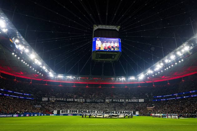 28.01.2026, xovx, Fußball UEFA Champions-League, Eintracht Frankfurt - Tottenham Hotspur Choreografie der Fans von Eintracht Frankfurt vor dem letzten Champions League-Spiel gegen Tottenham Hotspur (DFL DFB REGULATIONS PROHIBIT ANY USE OF PHOTOGRAPHS as IMAGE SEQUENCES and or QUASI-VIDEO) emspor Frankfurt am Main