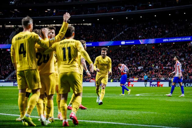 Atletico de Madrid vs Bodo Glimt - UEFA Champions League - 28 01 2026 Bodo Glimt celebrating the first goal during the UEFA Champions League match between Atletico de Madrid and Bodo Glimt at Riyadh Air Metropolitano on January 28, 2026 in Madrid, Spain. Madrid Spain Copyright: xMarinaxFrutos PGSxPhotoxAgencyx