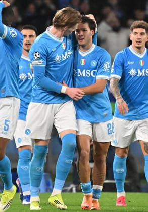 (260129) -- NAPLES, Jan. 29, 2026 -- Napoli s Antonio Vergara (2nd R) celebrates his goal with his teammates during the UEFA Champions League football match between Napoli and Chelsea in Naples, Italy, Jan. 28, 2025. (Photo by Xinhua) (SP)ITALY-NAPLES-FOOTBALL-UEFA CHAMPIONS LEAGUE-NAPOLI VS CHELSEA AlbertoxLingria 