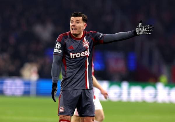Giulian Biancone of Olympiakos Piraeus during the match AFC Ajax Amsterdam vs Olympiacos Piraues at the Johan Cruijff ArenA for the UEFA Champions League season 2025-2026 in AMSTERDAM, Netherlands on 28 january 2026 (Photo by Peter Lous EYE4IMAGES) -
