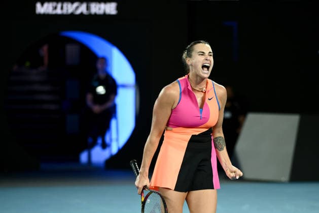 TENNIS AUSTRALIAN OPEN, Aryna Sabalenka of Russia reacts during the women™s semifinal against Elina Svitolina of Ukraine on day 12 of the 2026 Australian Open tennis tournament at Melbourne Park in Melbourne, Thursday, January 29, 2026. ( NO ARCHIVING MELBOURNE VICTORIA AUSTRALIA  Copyright: xJOELxCARRETTx 20260129128612700234