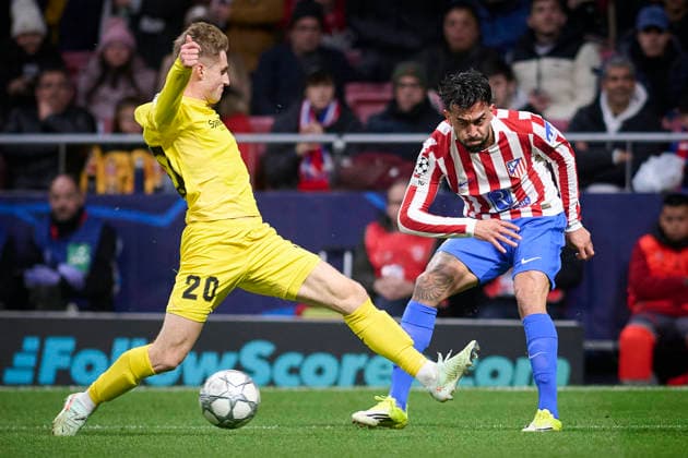 Atletico de Madrid s Nico Gonzalez (R) and FK Bodo Glimt s Fredrik Sjovold during Champions League 2025 2026, Round 8 match. January 28 ,2026. (20260128032)