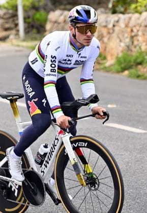Belgian Remco Evenepoel pictured during a warm-up ride, before the Team Time Trial of the Trofeo Ses Salines Challenge Mallorca cycling race, 23,8km in Colonia de Sant Jordi, Mallorca, Spain on Thursday 29 January 2026. Belgian Evenepoel is participating in the first race in the colors of his new team Red Bull-Bora-Hansgrohe. ERICxLALMAND  x159560982x