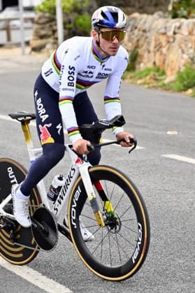 Belgian Remco Evenepoel pictured during a warm-up ride, before the Team Time Trial of the Trofeo Ses Salines Challenge Mallorca cycling race, 23,8km in Colonia de Sant Jordi, Mallorca, Spain on Thursday 29 January 2026. Belgian Evenepoel is participating in the first race in the colors of his new team Red Bull-Bora-Hansgrohe. ERICxLALMAND  x159561035x