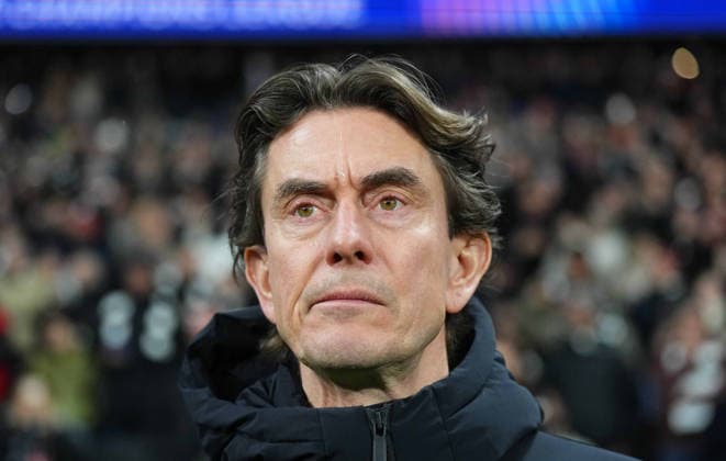 Thomas Frank (Tottenham Hotspur) looks on the UEFA Champions League 2025 26 League Phase match between Eintracht Frankfurt and Tottenham Hotspur, Deutsche Bank Arena on January 28, 2026 in Frankfurt, Germany. (Photo by Thor Wegner DeFodi Images) -