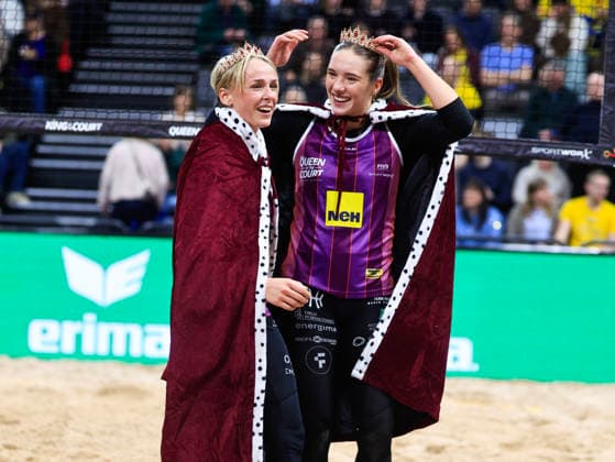 STOCKHOLM, SVERIGE 20260129 Norges Sunniva Helland-Hansen och Nina Pavlova vinner beachvolleyboll-tävlingen Stockholm Beach 2026, en officiell deltävling i den internationella Queen & King of the Court-serien, i Avicii Arena i Stockholm. STOCKHOLM SVERIGE x60160x Copyright: xStefanxJerrevang TTx STOCKHOLM BEACH