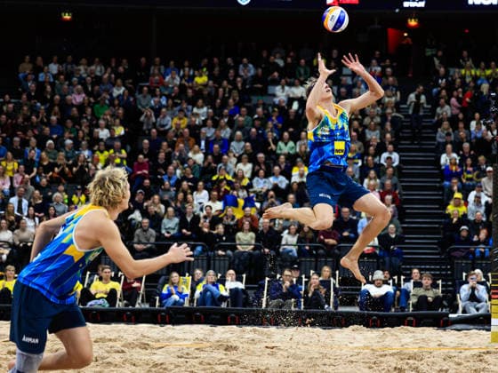STOCKHOLM, SWEDEN 20260129 Sweden s David Ahman and Jonatan Hellvig during the Beach volleyball, Beachvolleyball competition Stockholm Beach 2026, an official competition in the international Queen & King of the Court series, at Avicii Arena in Stockholm. STOCKHOLM SWEDEN x60160x Copyright: xStefanxJerrevang TTx STOCKHOLM BEACH