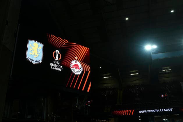 SOCCER - UEFA EL, Aston Villa vs RBS BIRMINGHAM,ENGLAND,29.JAN.26 - SOCCER - UEFA Europa League, Aston Villa FC vs Red Bull Salzburg. Image shows a screen with the logos of Aston Villa and RBS.  GEPAxpictures xMichaelxZemanek