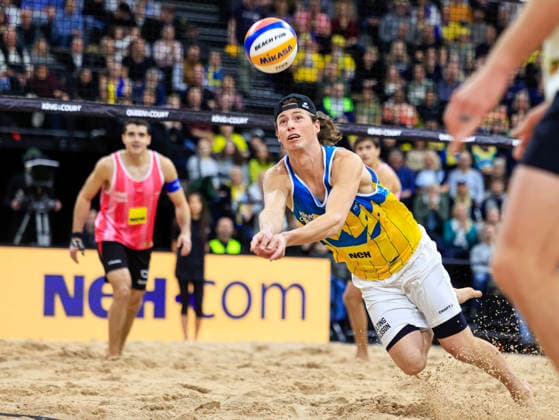 STOCKHOLM, SWEDEN 20260129 Sweden s Jacob Hölting Nilsson during the Beach volleyball, Beachvolleyball competition Stockholm Beach 2026, an official competition in the international Queen & King of the Court series, at Avicii Arena in Stockholm. STOCKHOLM SWEDEN x60160x