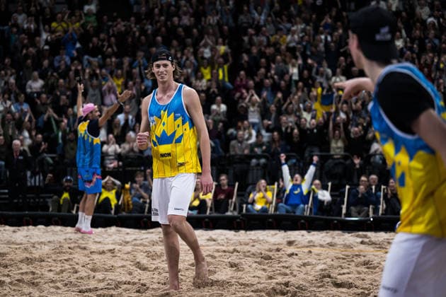 260129 Sveriges Jacob Hölting Nilsson jublar under Stockholm Beach 2026 den 29 januari 2026 i Stockholm. Copyright: EMMAxWALLSKOG BB260129EW017