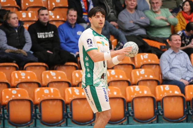 29.01.2026 Handball Herren 2025 2026 Testspiel Dessau-Roßlauer HV 06 - SC DHFK Leipzig Anhalt Arena Dessau Lucas Krzikalla (Leipzig, 8, weiß) am Ball. Dessau-Roßlau Sachsen-Anhalt Deutschland