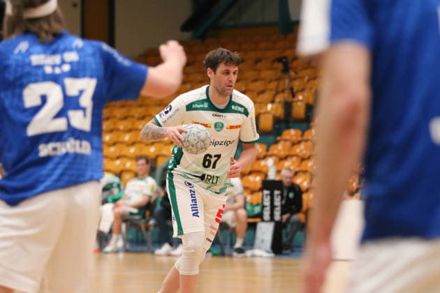 29.01.2026 Handball Herren 2025 2026 Testspiel Dessau-Roßlauer HV 06 - SC DHFK Leipzig Anhalt Arena Dessau Dean Bombac (Leipzig, 67, weiß) am Ball. Dessau-Roßlau Sachsen-Anhalt Deutschland