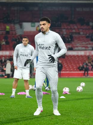 Morgan Gibbs-White of Nottingham Forest during the pre-match warm-up during the UEFA Europa league football match between Nottingham Forest and Ferencvaros TC at the City Ground in Nottingham. Copyright: xPaulxBonser SportsxPressxPhotox Sportspressphoto_SPR86678