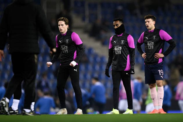 260129 Johan Karlsson, Taha Ali and Colin Rösler of Malmö FF ahead of the UEFA Europa League football match between KRC Genk and Malmö FF on January 29, 2026 in Genk. Photo: Simon Hastegard BILDBYRAN kod SH SH0684 fotboll football soccer fotball uefa europa league europa league krc genk malmö ff bbeng Copyright: SIMONxHASTEGARD BB260129SH026