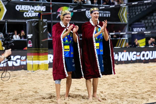 STOCKHOLM, SWEDEN 20260129 Sweden s David Ahman and Jonatan Hellvig win the final of the Beach volleyball, Beachvolleyball competition Stockholm Beach 2026, an official competition in the international Queen & King of the Court series, at the Avicii Arena in Stockholm. STOCKHOLM SWEDEN x60160x