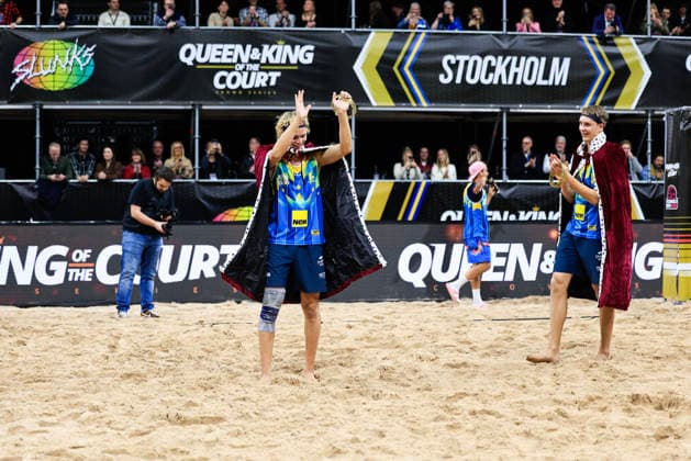 STOCKHOLM, SWEDEN 20260129 Sweden s David Ahman and Jonatan Hellvig win the final of the Beach volleyball, Beachvolleyball competition Stockholm Beach 2026, an official competition in the international Queen & King of the Court series, at the Avicii Arena in Stockholm. STOCKHOLM SWEDEN x60160x
