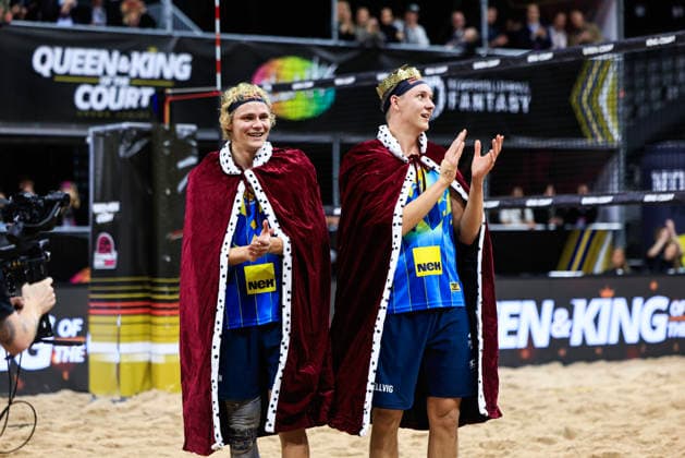 STOCKHOLM, SWEDEN 20260129 Sweden s David Ahman and Jonatan Hellvig win the final of the Beach volleyball, Beachvolleyball competition Stockholm Beach 2026, an official competition in the international Queen & King of the Court series, at the Avicii Arena in Stockholm. STOCKHOLM SWEDEN x60160x