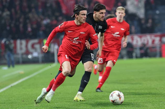 SOCCER - UEFA EL, Sturm vs Brann GRAZ,AUSTRIA,29.JAN.26 - SOCCER - UEFA Europa League, SK Sturm Graz vs SK Brann Bergen. Image shows Ulrik Mathisen (Brann) and Emir Karic (Sturm).  GEPAxpictures xChrisxBauer