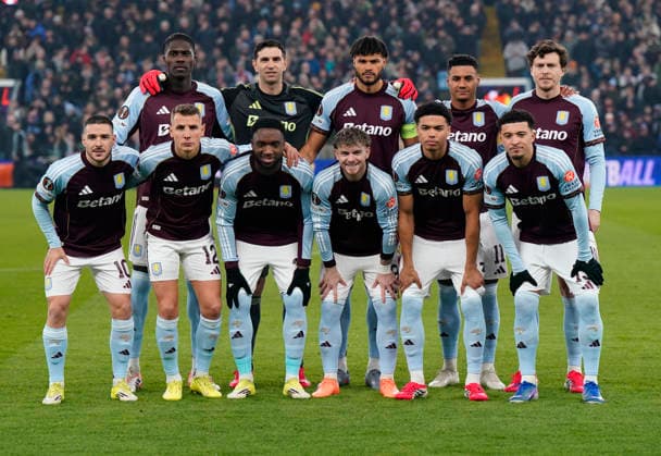 Birmingham, England, 29th January 2026. Aston Villa starting eleven during the Aston Villa vs FC Salzburg UEFA Europa League match at Villa Park, Birmingham. Picture credit should read: Andrew Yates Sportimage EDITORIAL USE ONLY. No use with unauthorised audio, video, data, fixture lists, club league logos or live services. Online in-match use limited to 120 images, no video emulation. No use in betting, games or single club league player publications. SPI_021_AY_Villa_Salzburg SPI-4490-0019