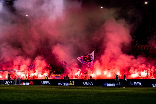 2026-01-29 KRC Genk v Malmo FF - UEFA Europa League 2025 26 League Phase MD8 GENK, BELGIUM - JANUARY 29: KRC Genk ultras with fireworks prior to the UEFA Europa League 2025 26 League Phase MD8 match between KRC Genk and Malmo FF at Cegeka Arena on January 29, 2026 in Genk, Belgium. (Photo by Gabriel Calvino Alonso BSR Agency) Genk Belgium Content not available for redistribution in The Netherlands directly or indirectly through any third parties. Copyright: xBSRxAgencyx