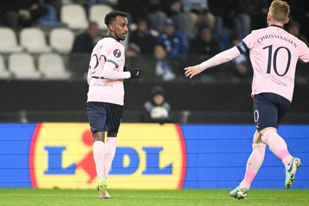 Malmo s Taha Ali celebrates after scoring during a soccer game between Belgian soccer team KRC Genk and Swedish team Malmo FF, in Genk, on Thursday 29 January 2026, on day eight of the League phase of the UEFA Europa League tournament. JILLxDELSAUX  x159639149x