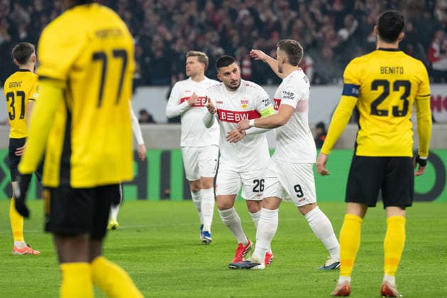 Tor zum 1:0 durch Deniz Undav (VfB Stuttgart 26), Jubel, Torjubel mit Ermedin Demirovic (VfB Stuttgart, 09) GER, VfB Stuttgart vs. BSC Young Boys Bern, Fussball, UEFA Europa League, Herren, 8. Spieltag, Spielzeit 2025 2026, 29.01.2026, GER, VfB Stuttgart vs. BSC Young Boys Bern, Fussball, UEFA Europa League, Herren, 8. Spieltag, Spielzeit 2025 2026, 29.01.2026 Stuttgart Copyright: xEibner-Pressefoto WolfgangxFrankx EP_WFK