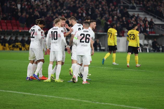 29.01.2026, xrekx, Fussball UEFA Europa League, VfB Stuttgart - Young Boys Bern v.l. Torjubel nach dem Tor zum celebrating the goal celebrate 1:0 durch Deniz Undav (VfB Stuttgart) (DFL DFB REGULATIONS PROHIBIT ANY USE OF PHOTOGRAPHS as IMAGE SEQUENCES and or QUASI-VIDEO) Stuttgart