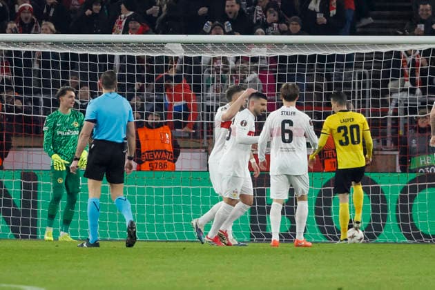 Torjubel VfB Stuttgart beim 1:0 durch Deniz Undav (VfB Stuttgart, 26) , Deutschland, Fussball, UEFA Europa League, 8. Spieltag, 2025 2026, VfB Stuttgart vs. Young Boys Bern, 29.01.2026, Stuttgart MHP Arena Deutschland Copyright: xGrantxHubbsx