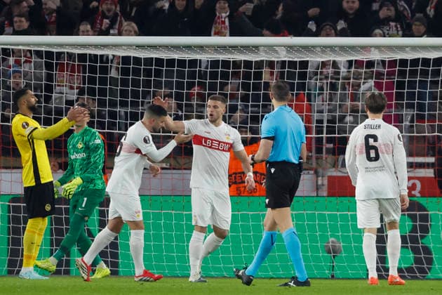 Torjubel VfB Stuttgart beim 1:0 durch Deniz Undav (VfB Stuttgart, 26) , Deutschland, Fussball, UEFA Europa League, 8. Spieltag, 2025 2026, VfB Stuttgart vs. Young Boys Bern, 29.01.2026, Stuttgart MHP Arena Deutschland Copyright: xGrantxHubbsx