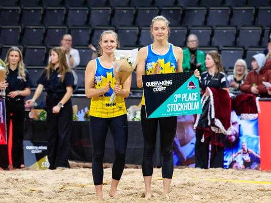 STOCKHOLM, SVERIGE 20260129 Sveriges Tina Thurin och Isabelle Reffel slutade trea i beachvolleyboll-tävlingen Stockholm Beach 2026, en officiell deltävling i den internationella Queen & King of the Court-serien, i Avicii Arena i Stockholm. STOCKHOLM SVERIGE x60160x