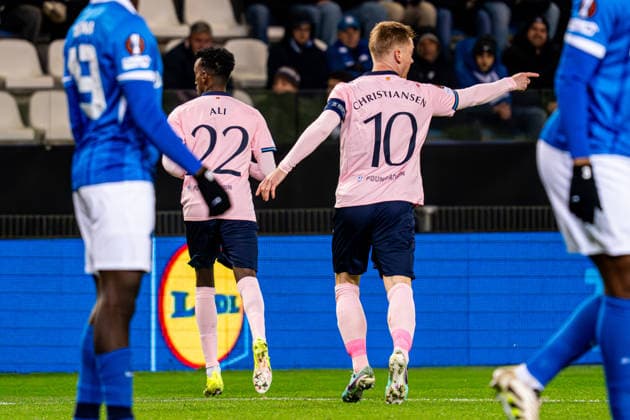 2026-01-29 KRC Genk v Malmo FF - UEFA Europa League 2025 26 League Phase MD8 GENK, BELGIUM - JANUARY 29: Taha Ali of Malmo FF, Anders Christiansen of Malmo FF celebrate the first goal during the UEFA Europa League 2025 26 League Phase MD8 match between KRC Genk and Malmo FF at Cegeka Arena on January 29, 2026 in Genk, Belgium. (Photo by Gabriel Calvino Alonso BSR Agency) Genk Belgium Content not available for redistribution in The Netherlands directly or indirectly through any third parties. Copyright: xBSRxAgencyx