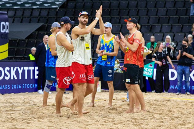 STOCKHOLM, SWEDEN 20260129 Norway s Anders Mol thanks the audience after finishing third in the Beach volleyball, Beachvolleyball competition Stockholm Beach 2026, an official competition in the international Queen & King of the Court series, at Avicii Arena in Stockholm. STOCKHOLM SWEDEN x60160x